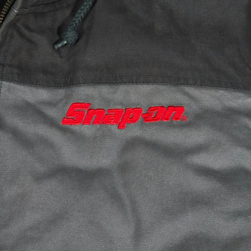 Snap-on Hooded‎ Work Jacket Mens 3XL Gray Black Canvas Quilted Mechanic Heavy